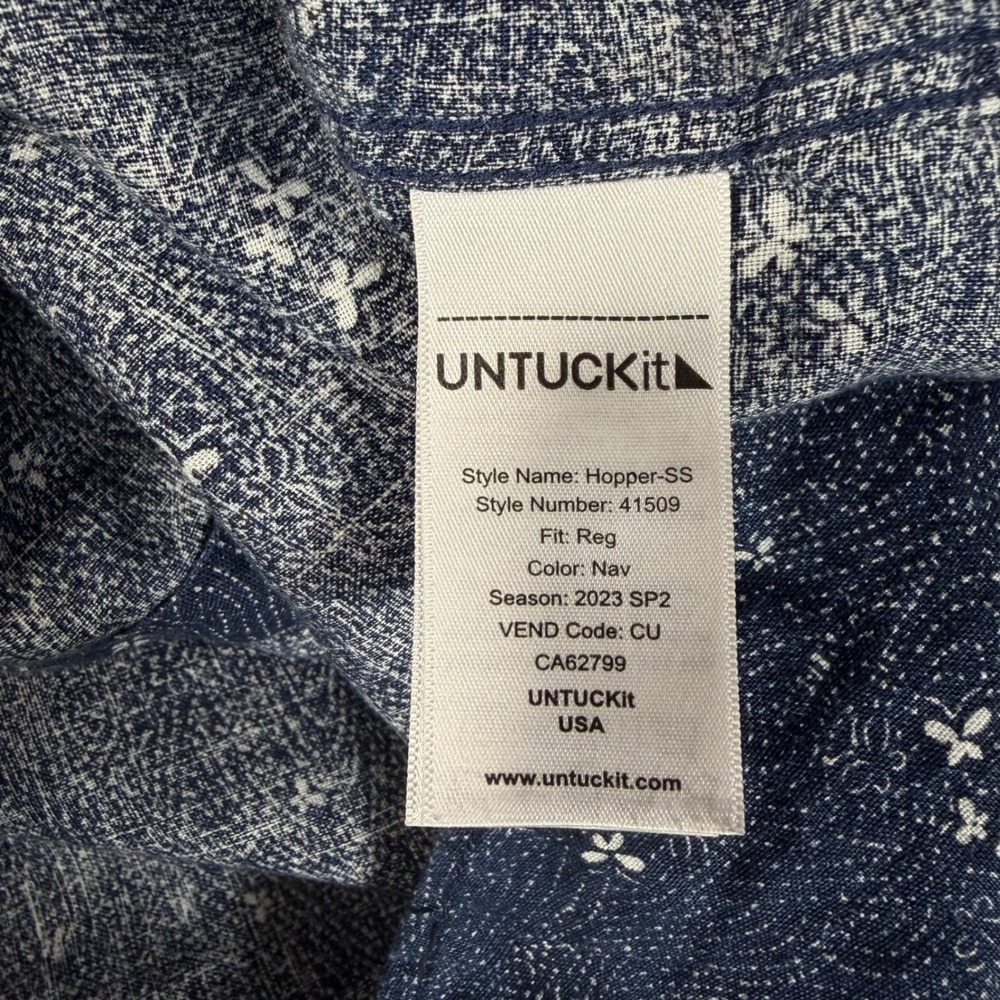 UNTUCKit Hopper-SS Shirt Mens XL Navy 100% Linen Floral Short Sleeve EUC - Picture 5 of 11